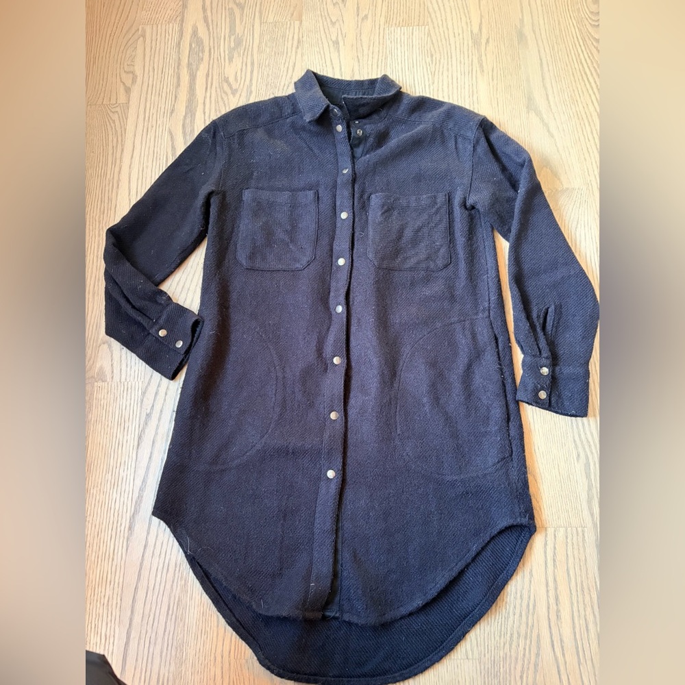 Free People Long Shirt Jacket Shacket Snap Down Collared